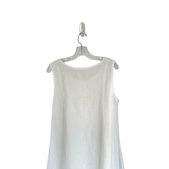 Luna Luz White Lagenlook Coastal Relaxed Linen Flounce Dress Size Medium - Picture 7 of 10